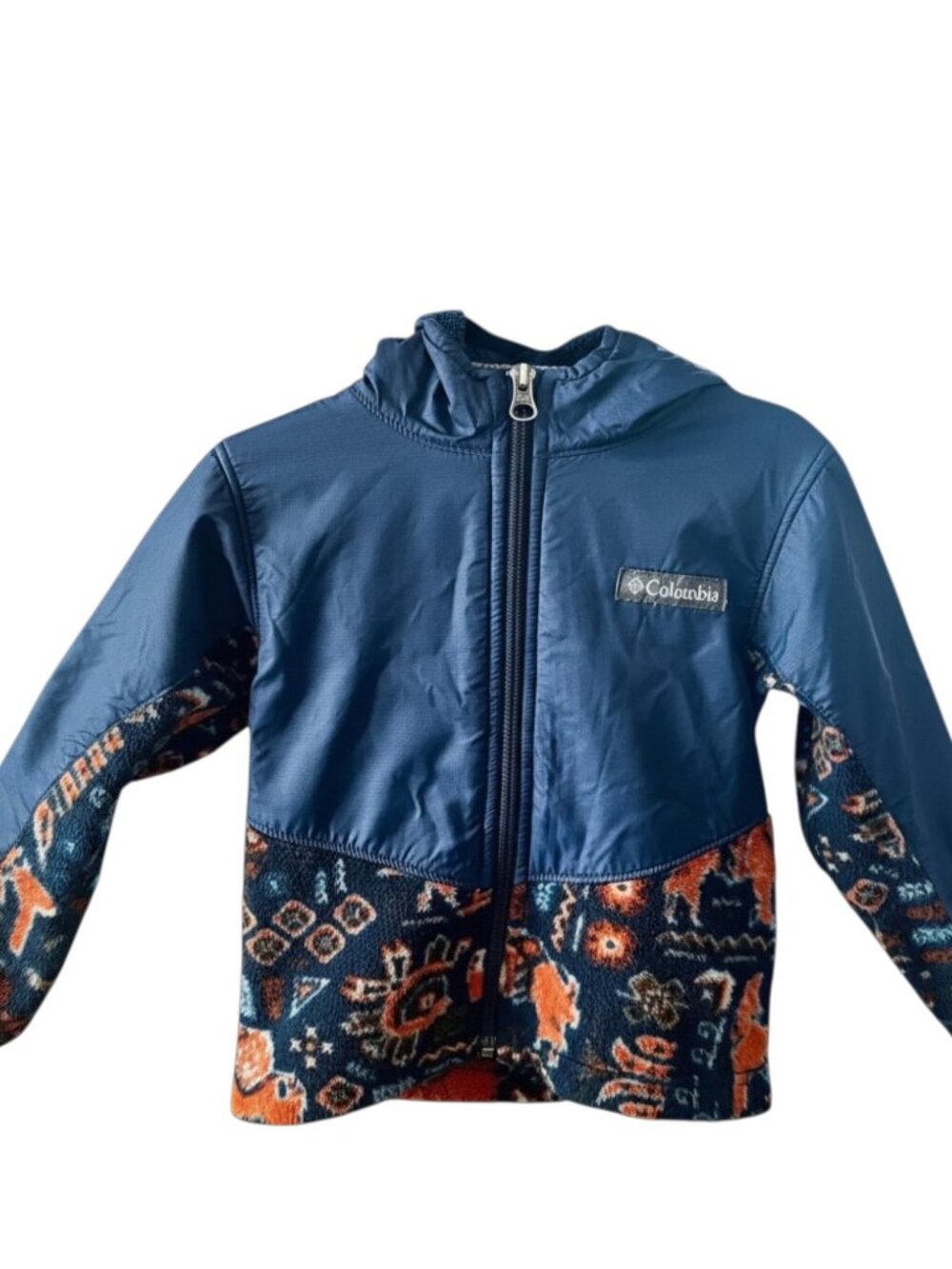 Columbia Toddler Hooded Fleece Jacket Zip Up Blue Rust Print 3T